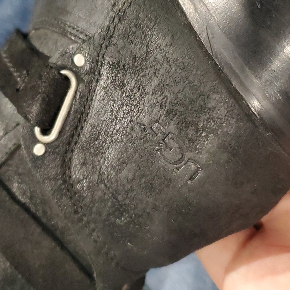 Ugg black leather side zip knee high adjustable calf heeled boots - Picture 5 of 13